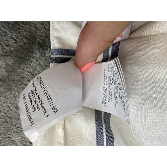 Brunello Cucinelli Silk Striped Sleeveless Blouse Top White Blue M Italy V-neck - Picture 14 of 14